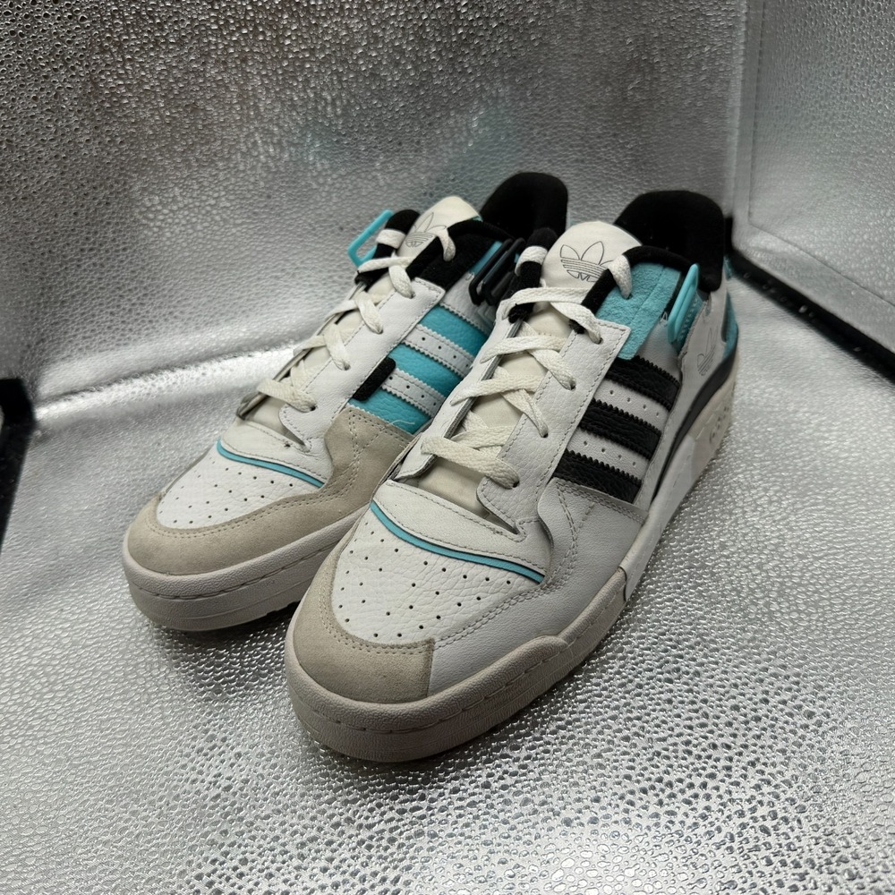 Size 10.5 Adidas Forum Exhibit Low White Pulse Aqua Mens Sneaker Shoes GZ5390 - Picture 5 of 11